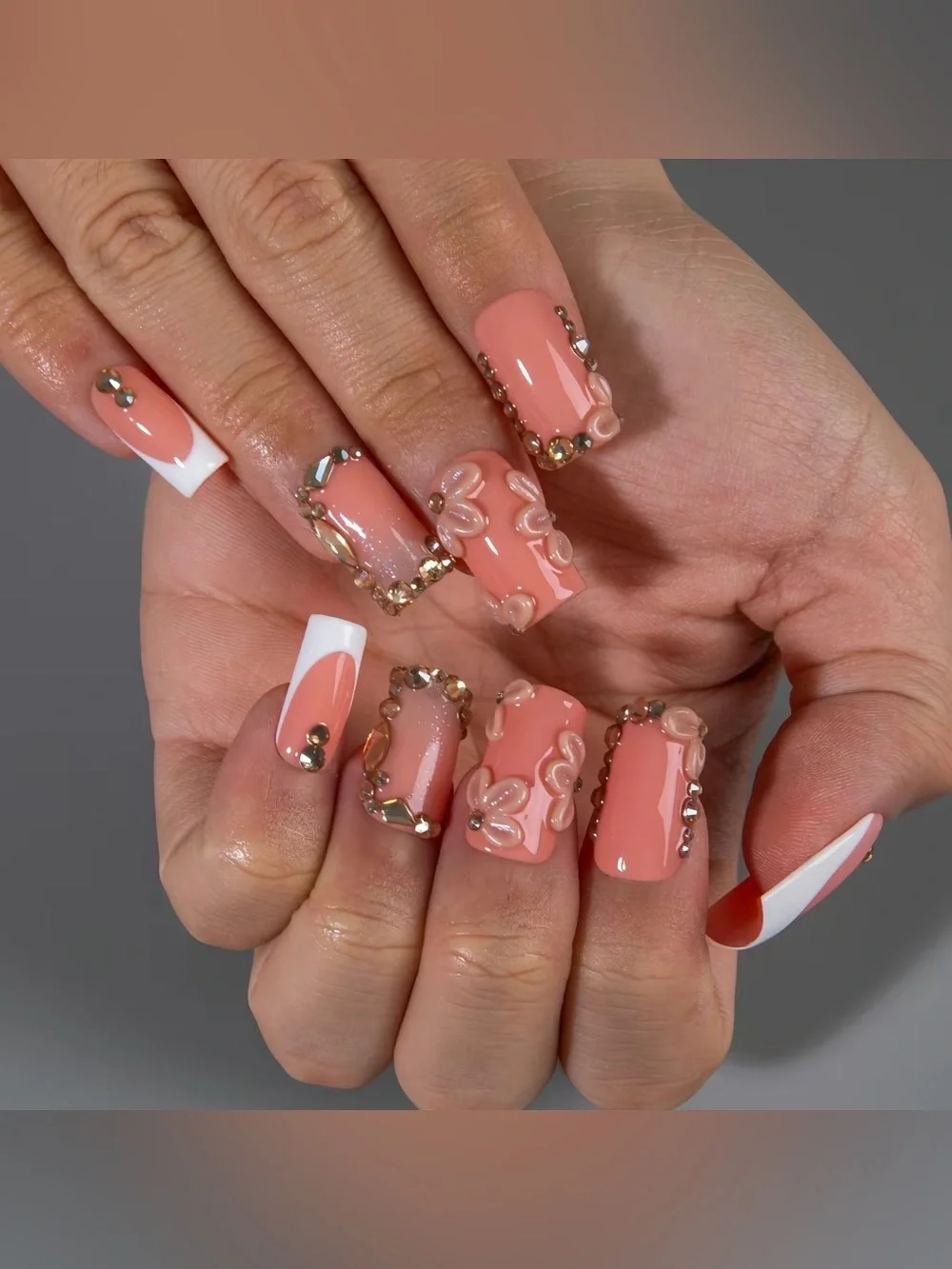 Peach Crystal Accent Press-On Nail Set by Lovful